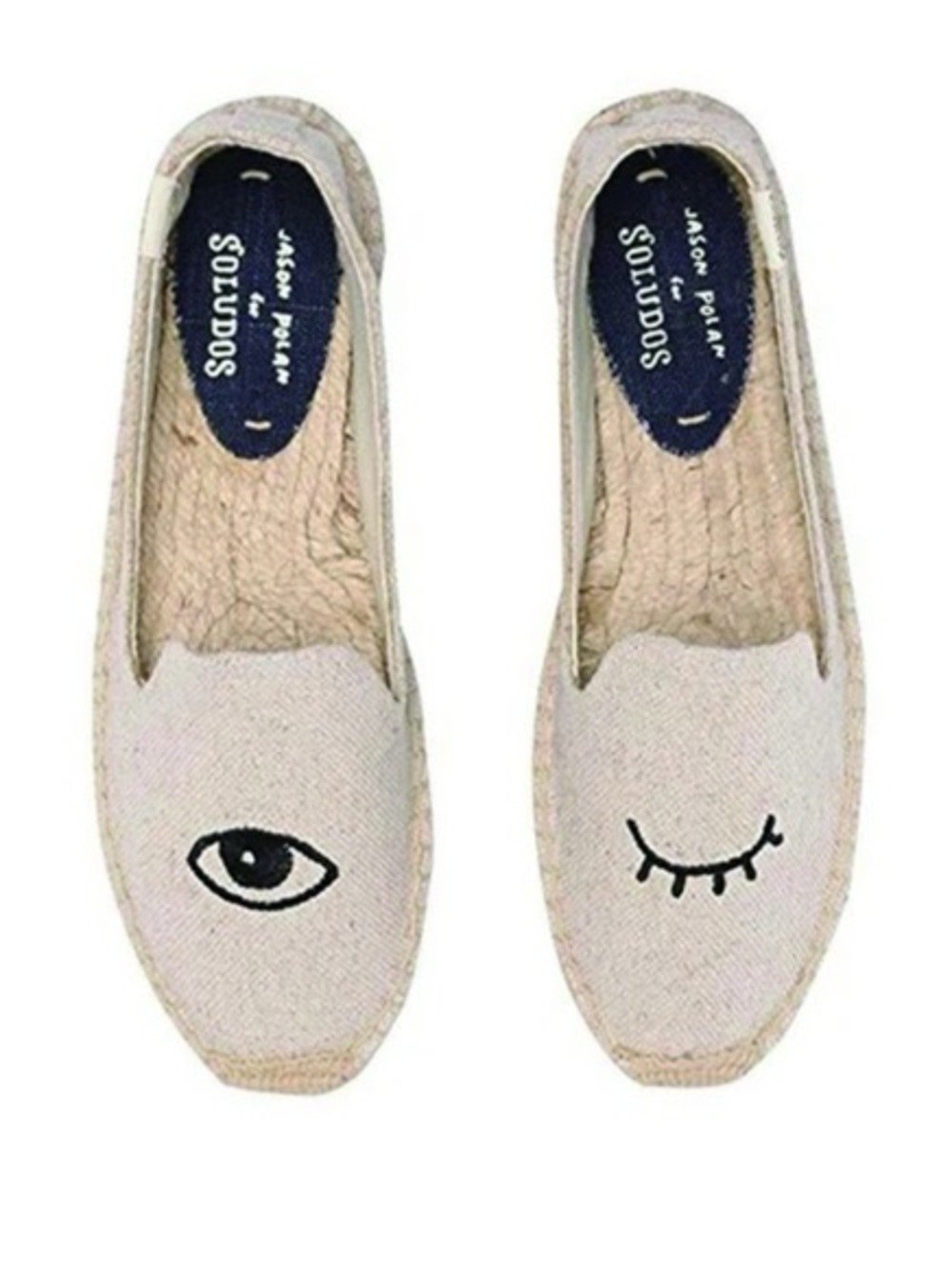 Soludos Beige Canvas Eye Embroidered Espadrille Slip-Ons